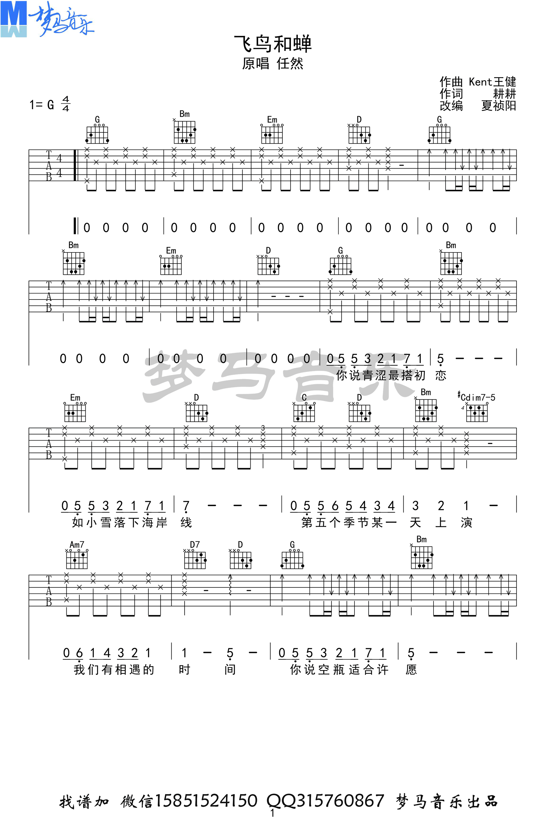 飞鸟和蝉吉他谱_1