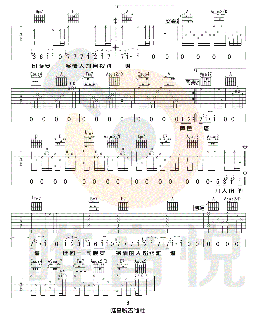 晚安吉他谱_3