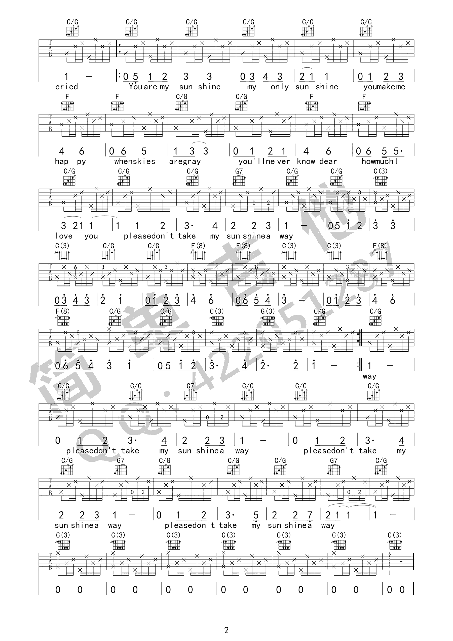 You Are My Sunshine吉他谱_2