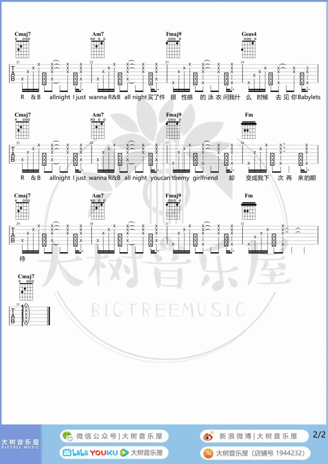 R&amp;B All Night吉他谱_2