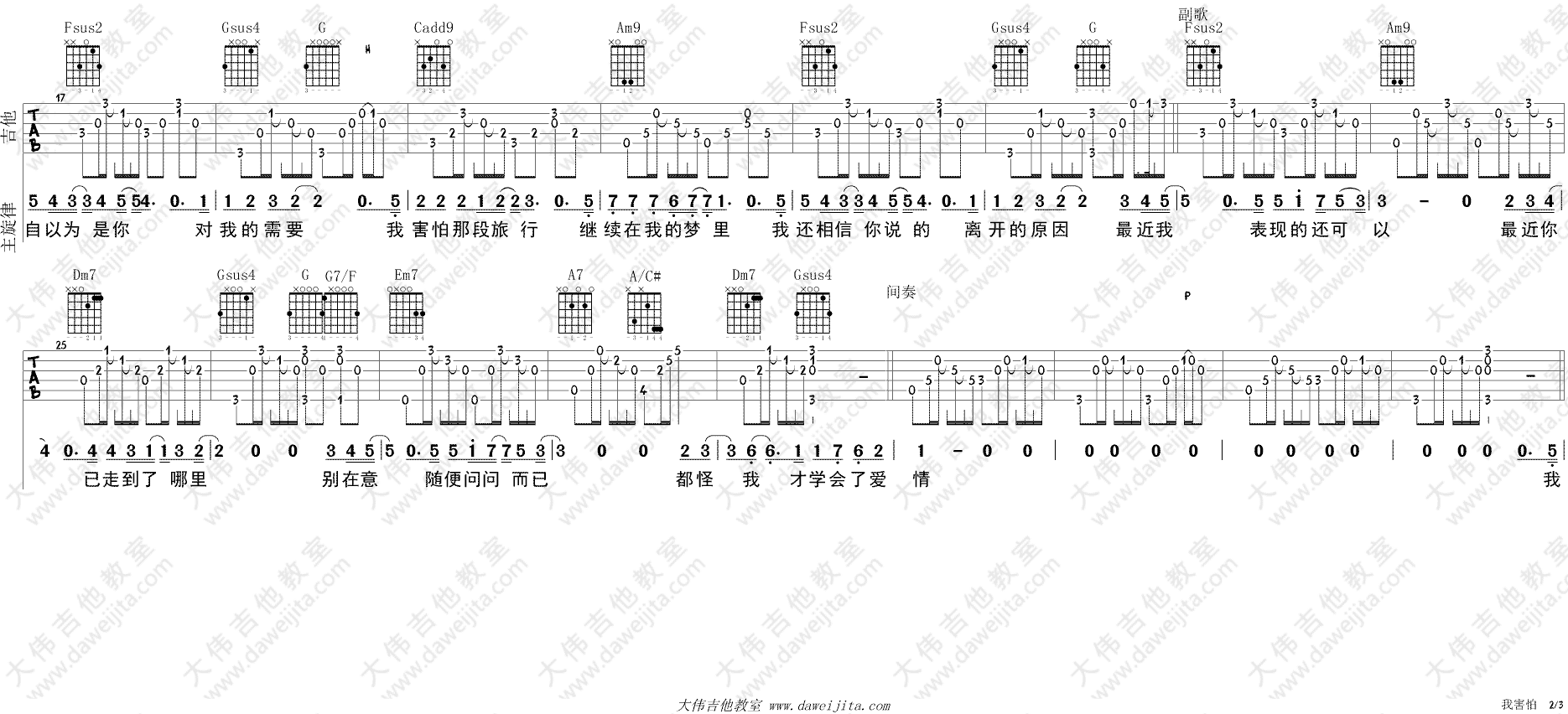 我害怕吉他谱_2