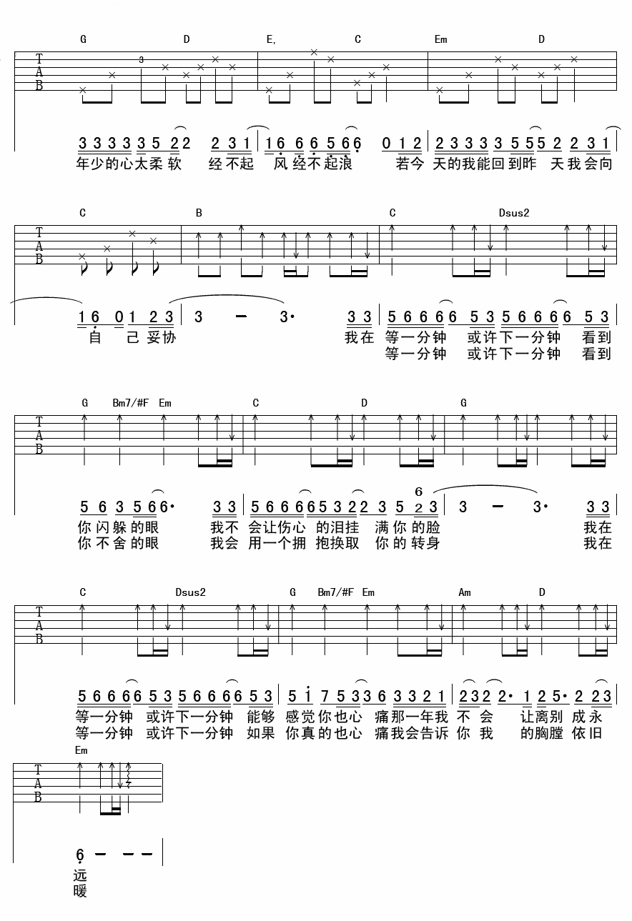 等一分钟吉他谱_2