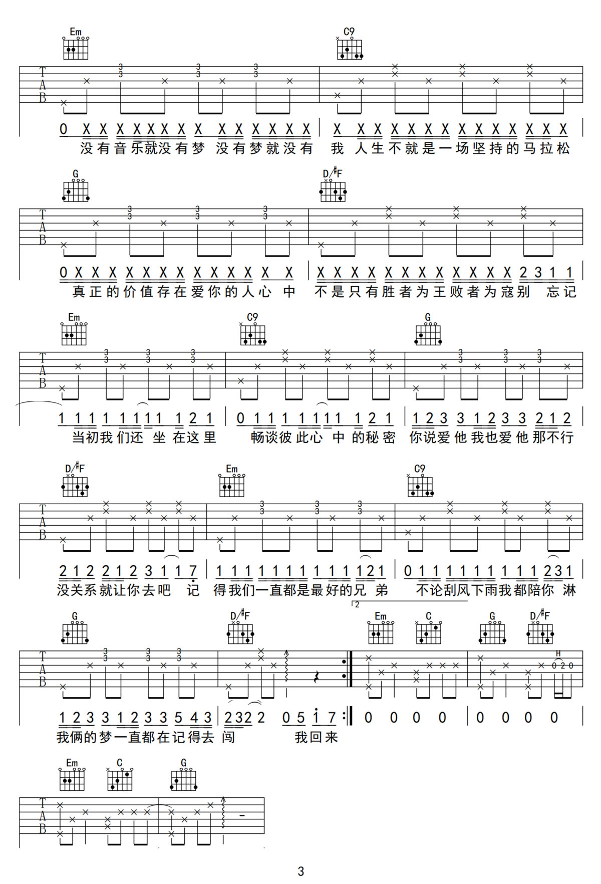 我回来了吉他谱_3
