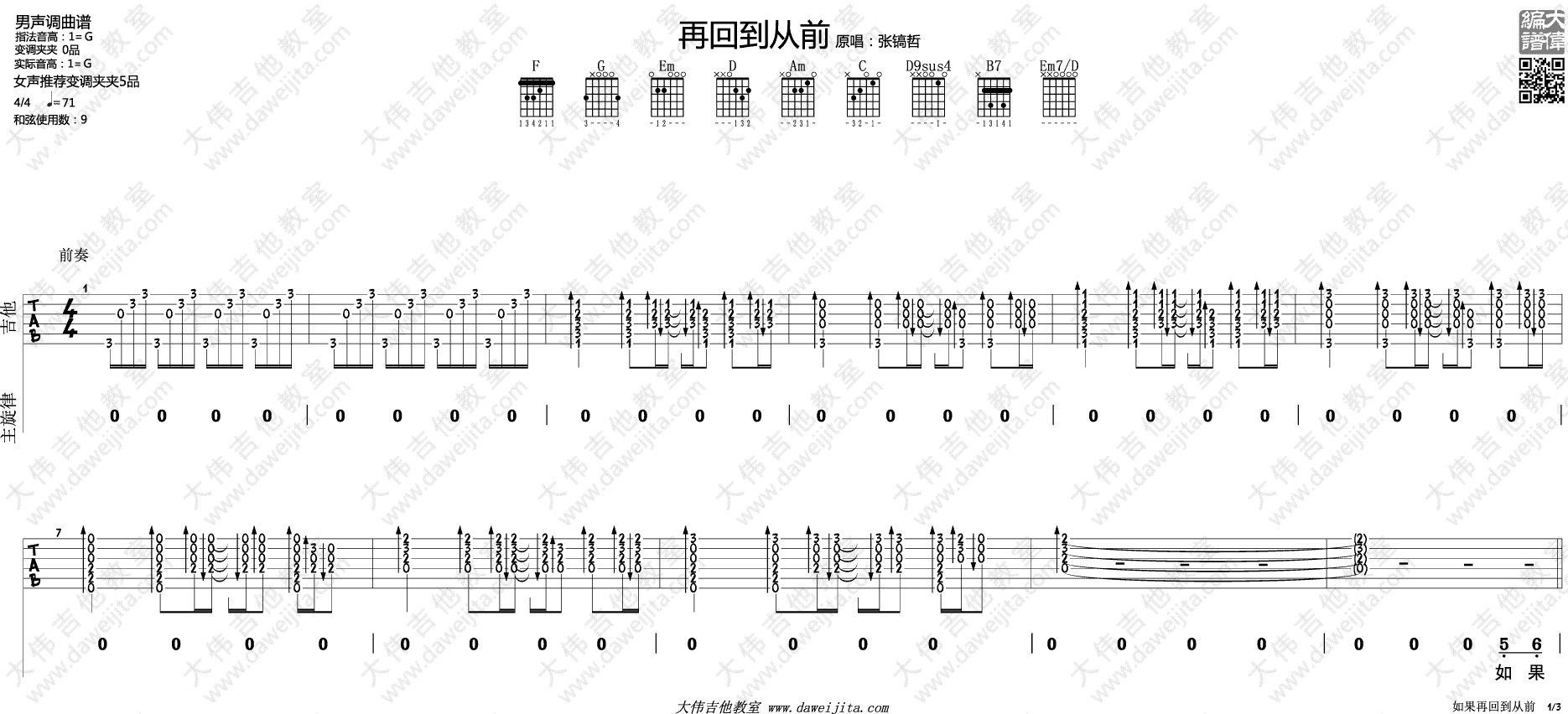 如果再回到从前吉他谱_1