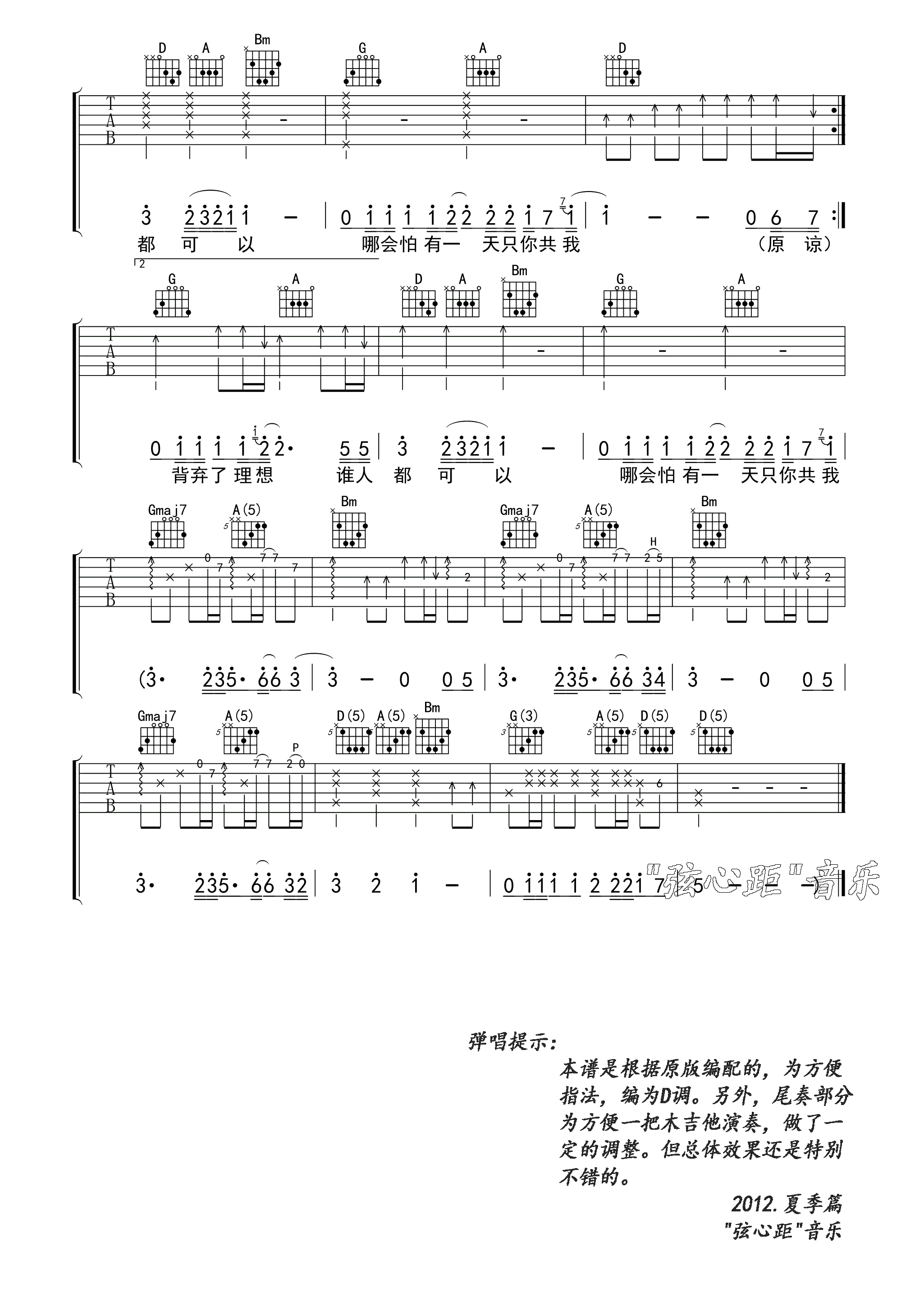 海阔天空吉他谱_5