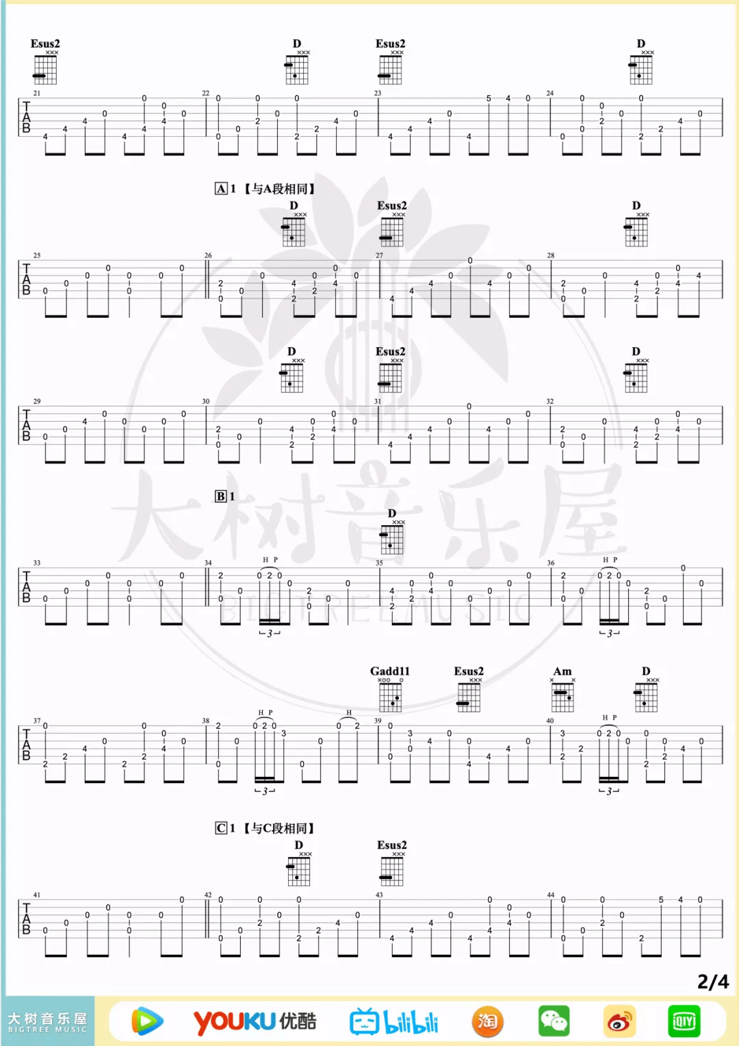 流行的云指弹吉他谱_2
