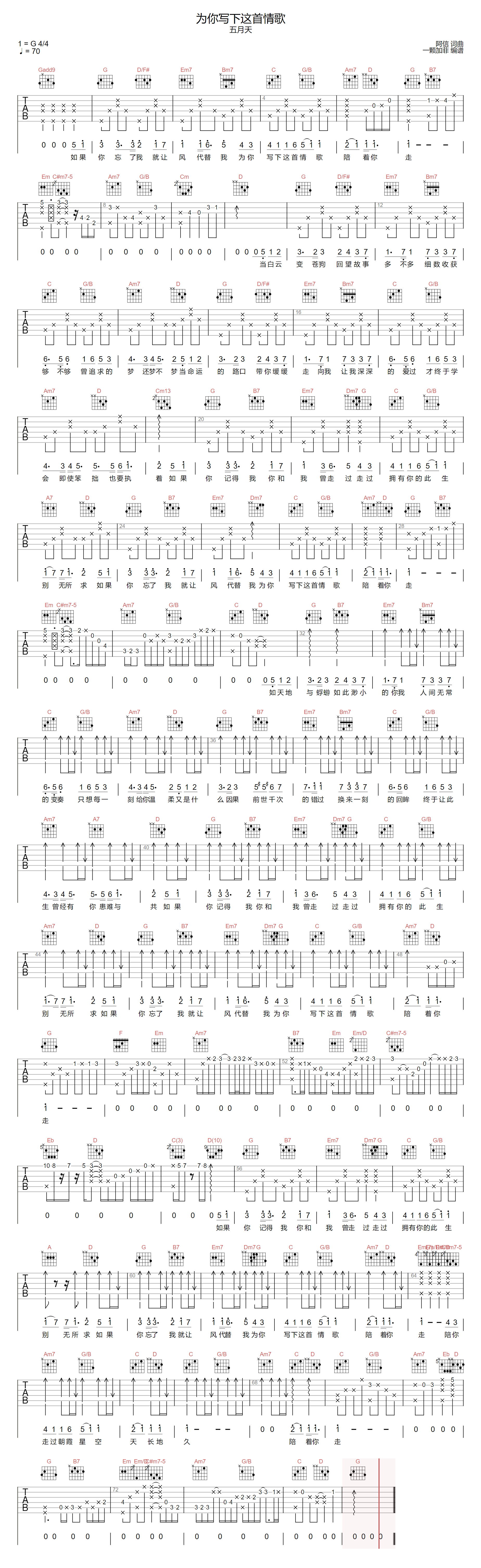 为你写下这首情歌吉他谱_1