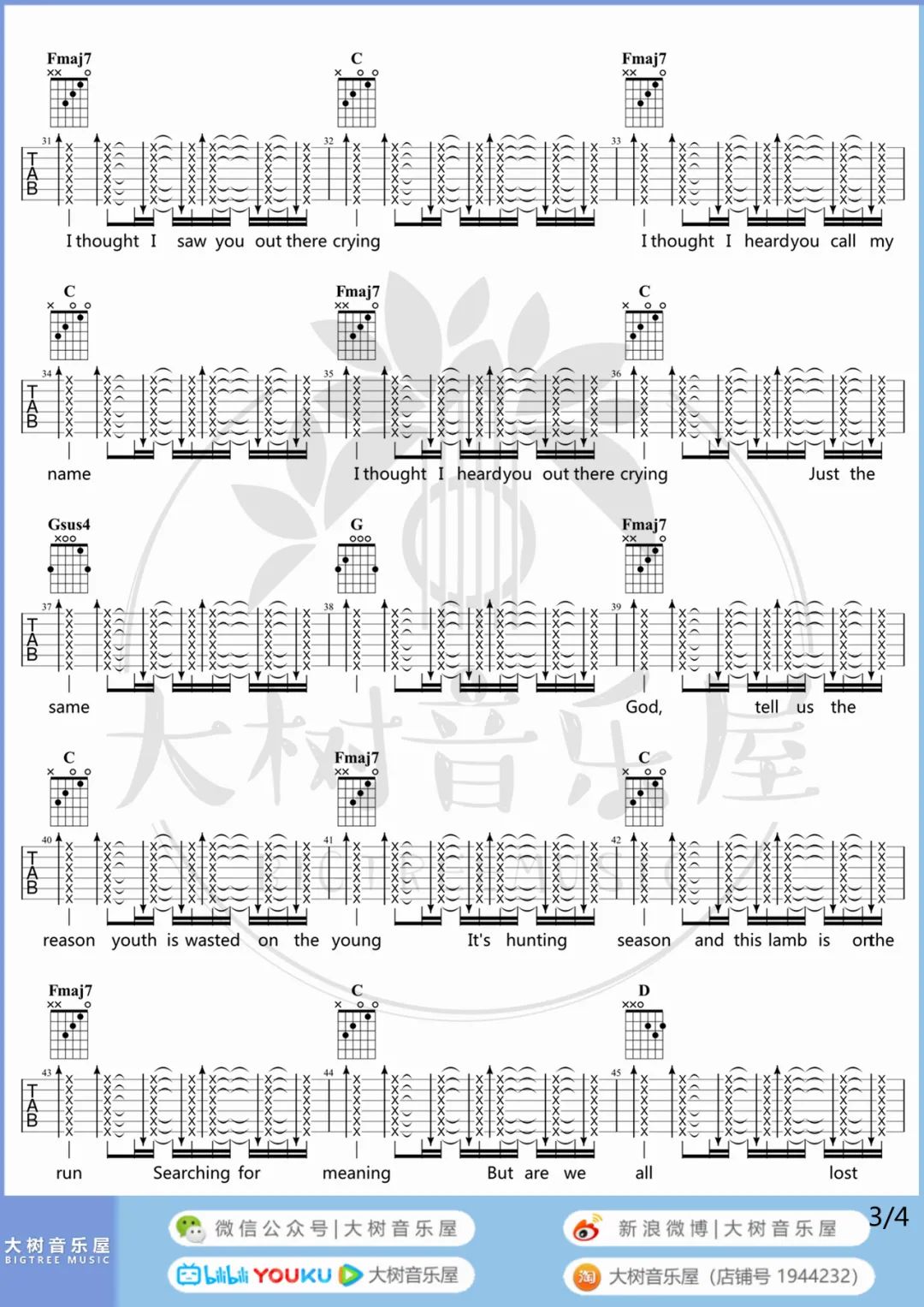 Lost Stars吉他谱_3