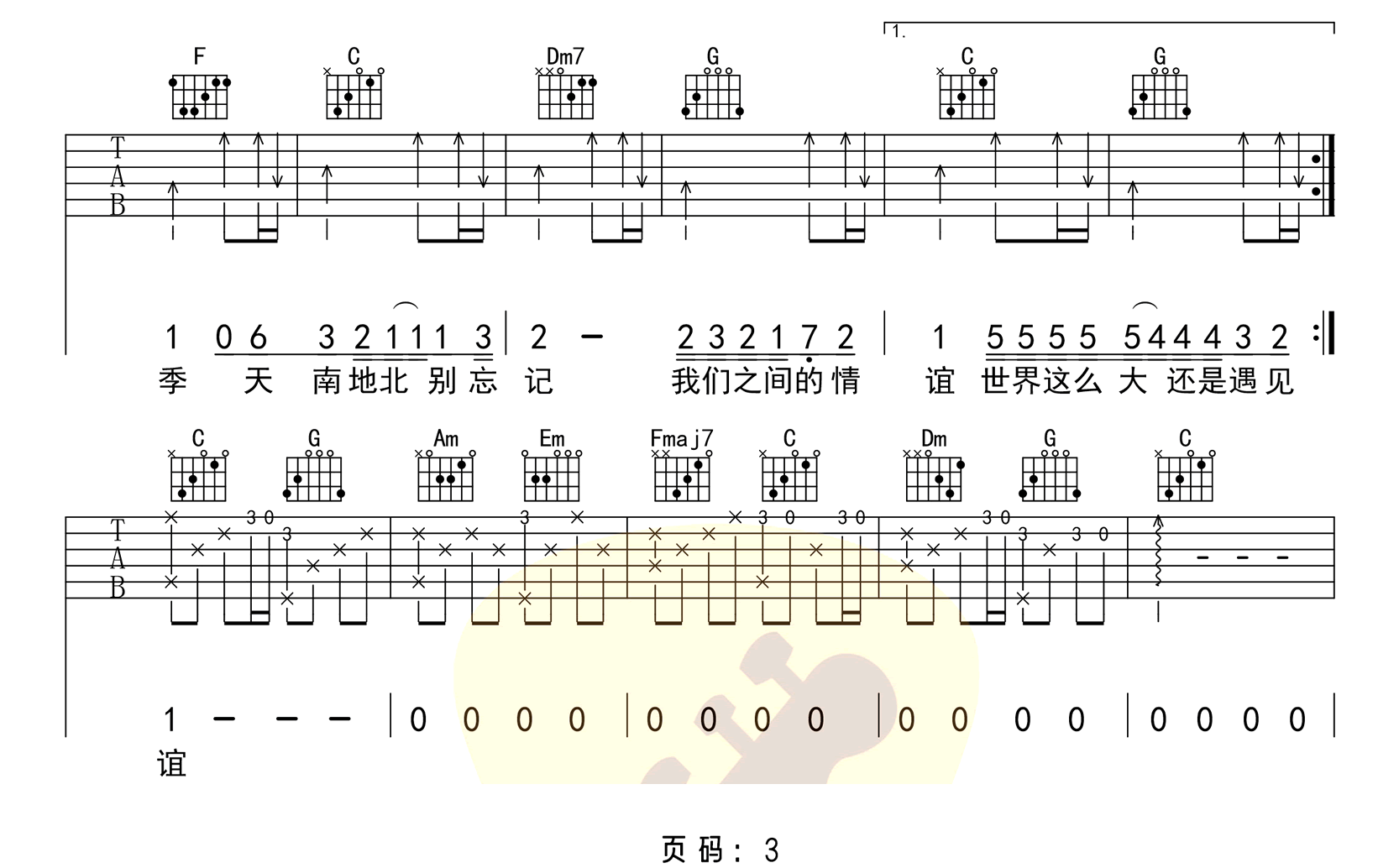 世界这么大还是遇见你吉他谱_3