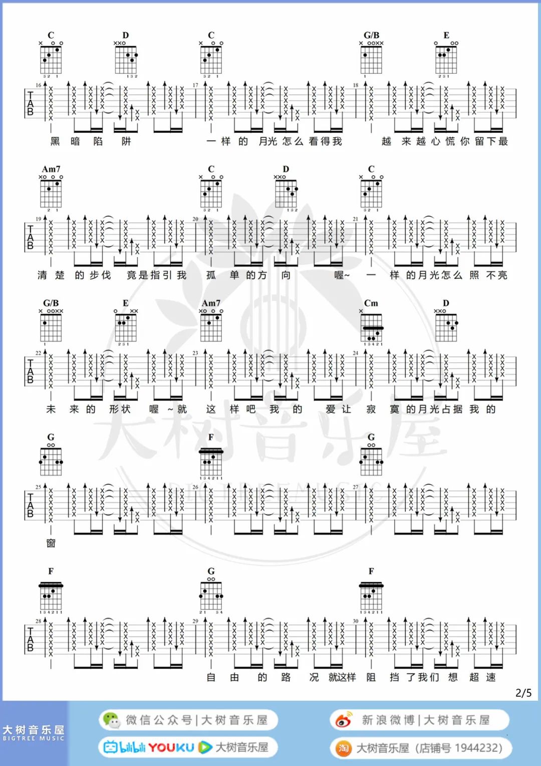 一样的月光吉他谱_2