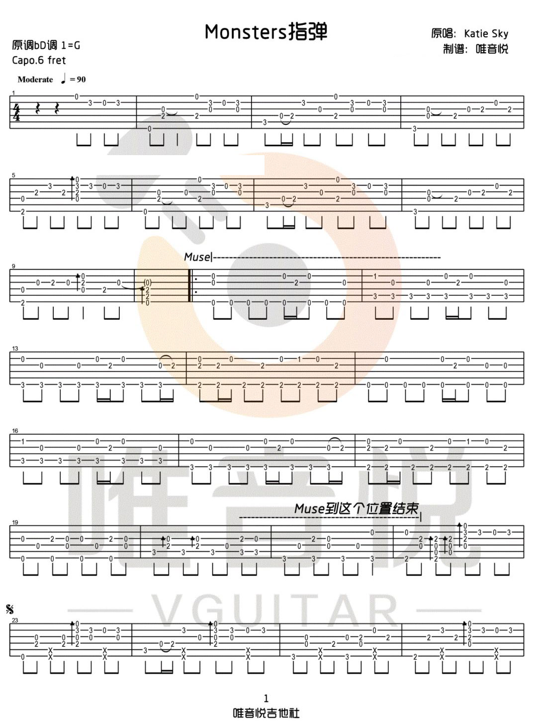 Monsters指弹吉他谱_1