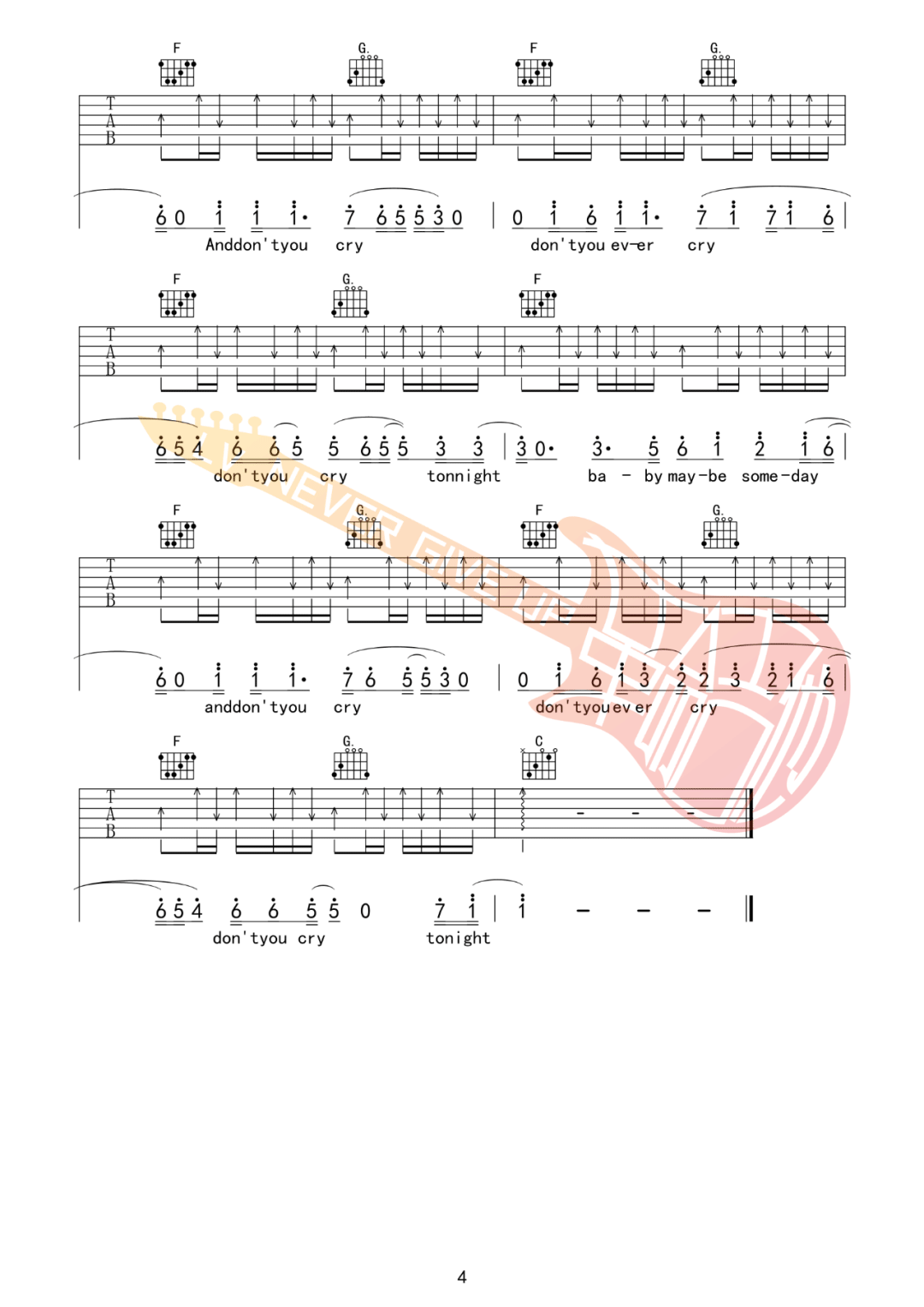 Don't Cry吉他谱_4
