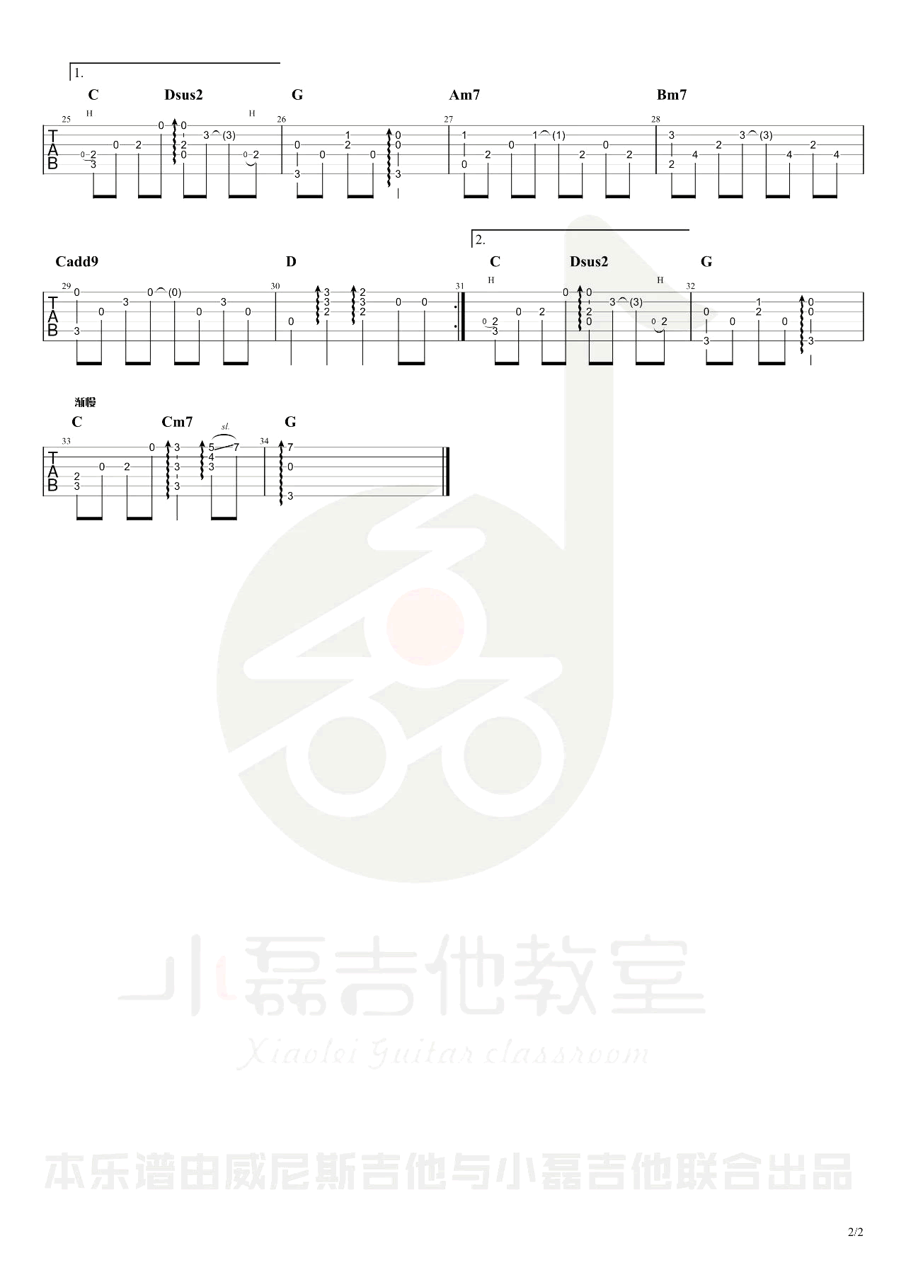 昨夜小楼又东风指弹谱吉他谱_2