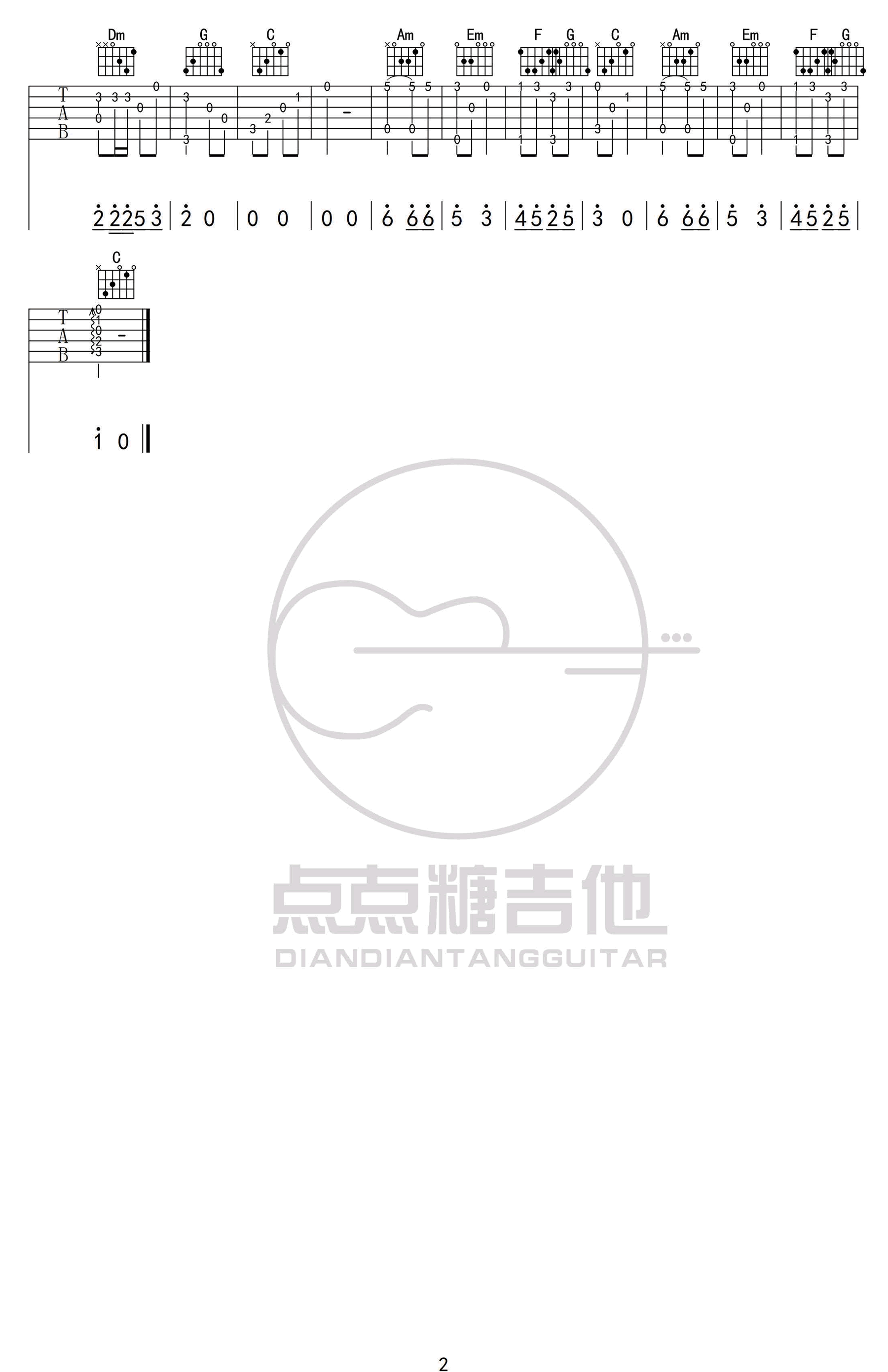 桥边姑娘指弹吉他谱_2