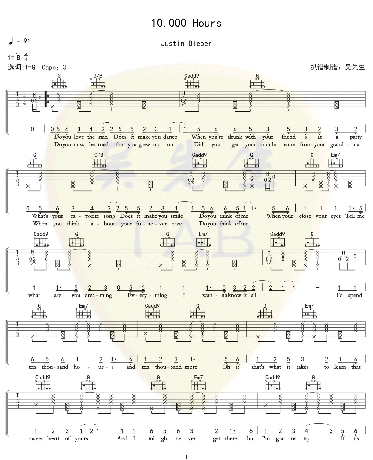 10000Hours吉他谱_1