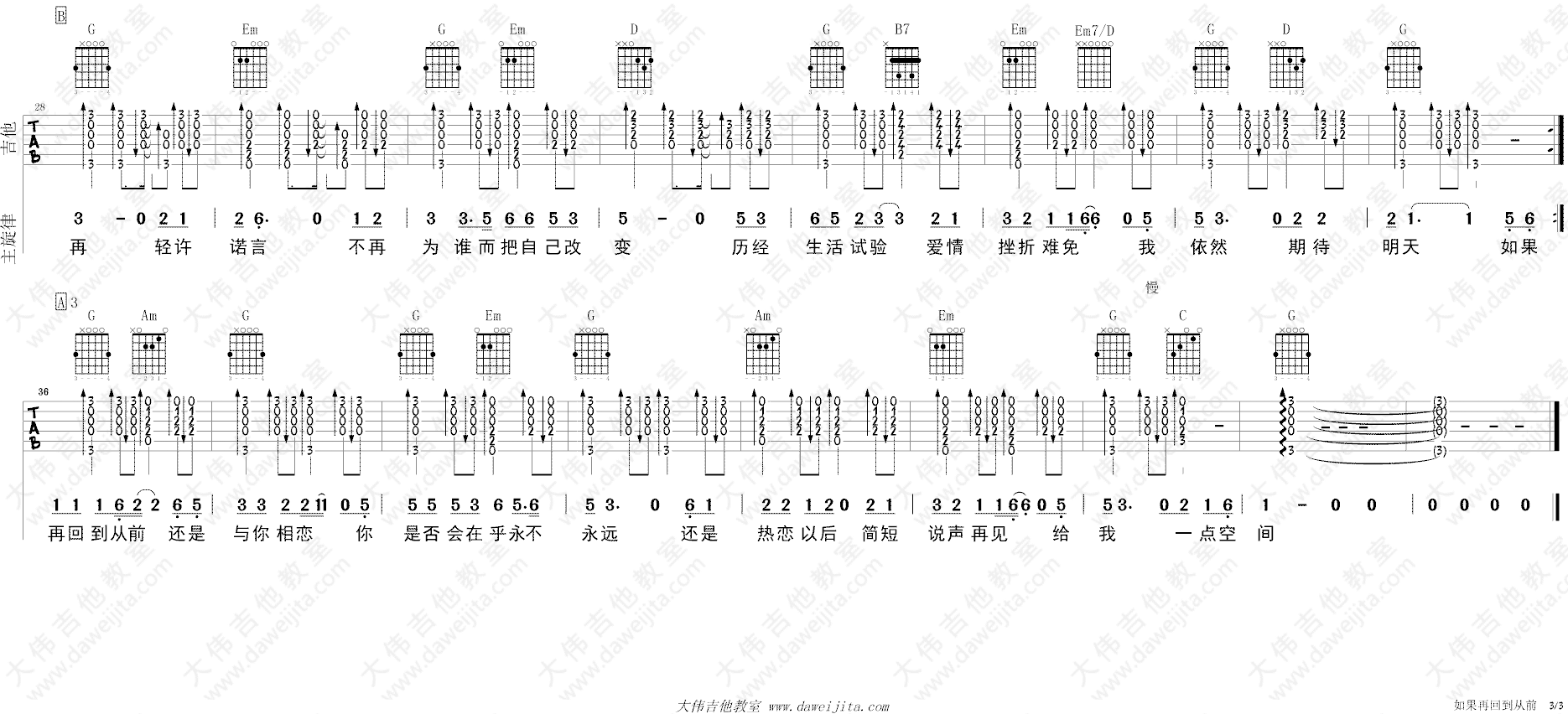 如果再回到从前吉他谱_3