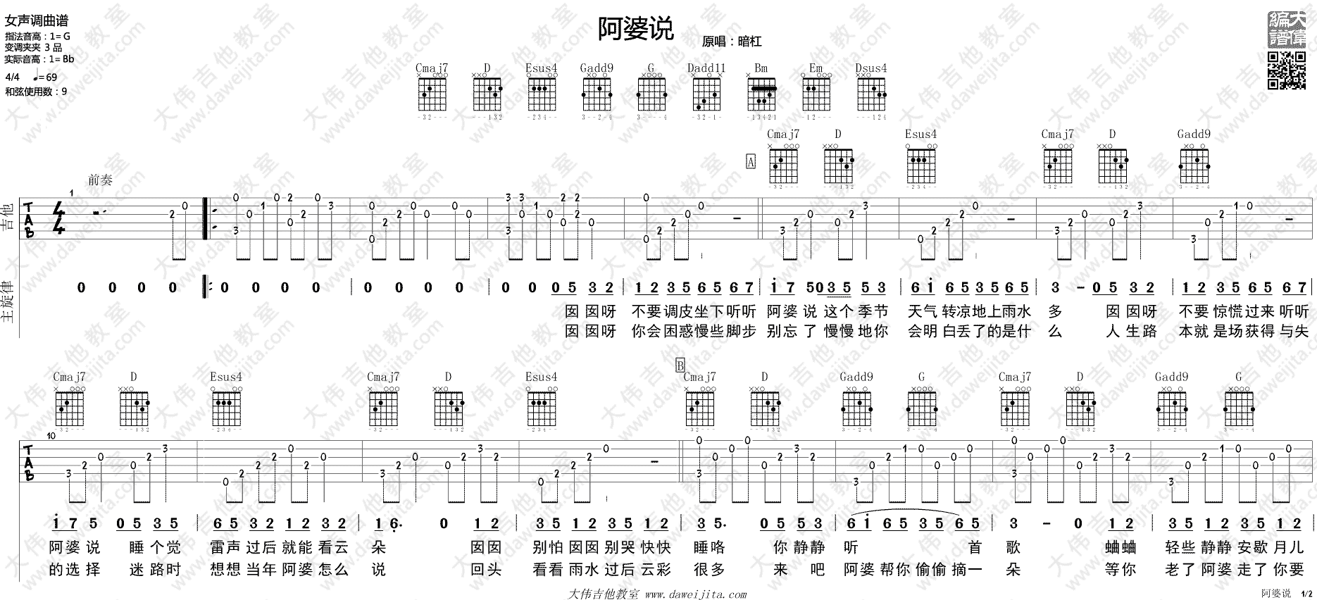 阿婆说吉他谱_1