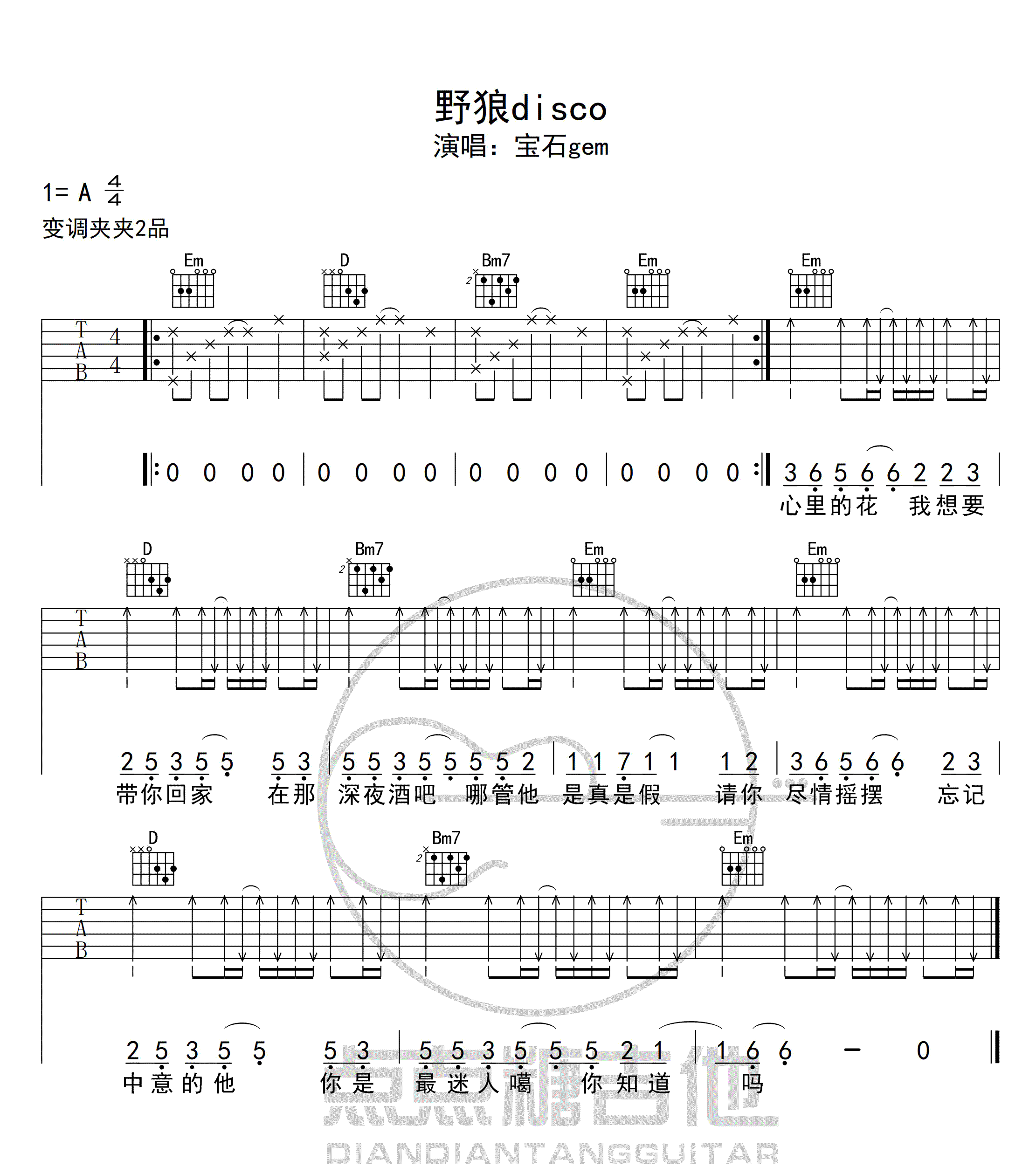 野狼Disco吉他谱_1