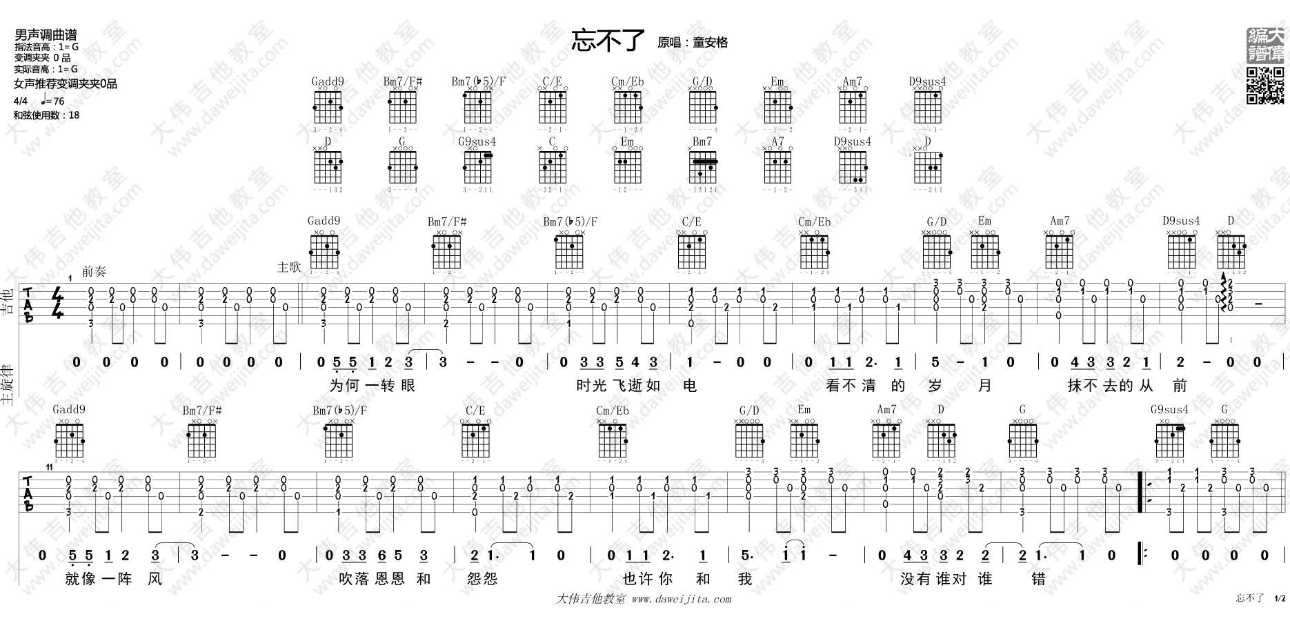 忘不了吉他谱_1