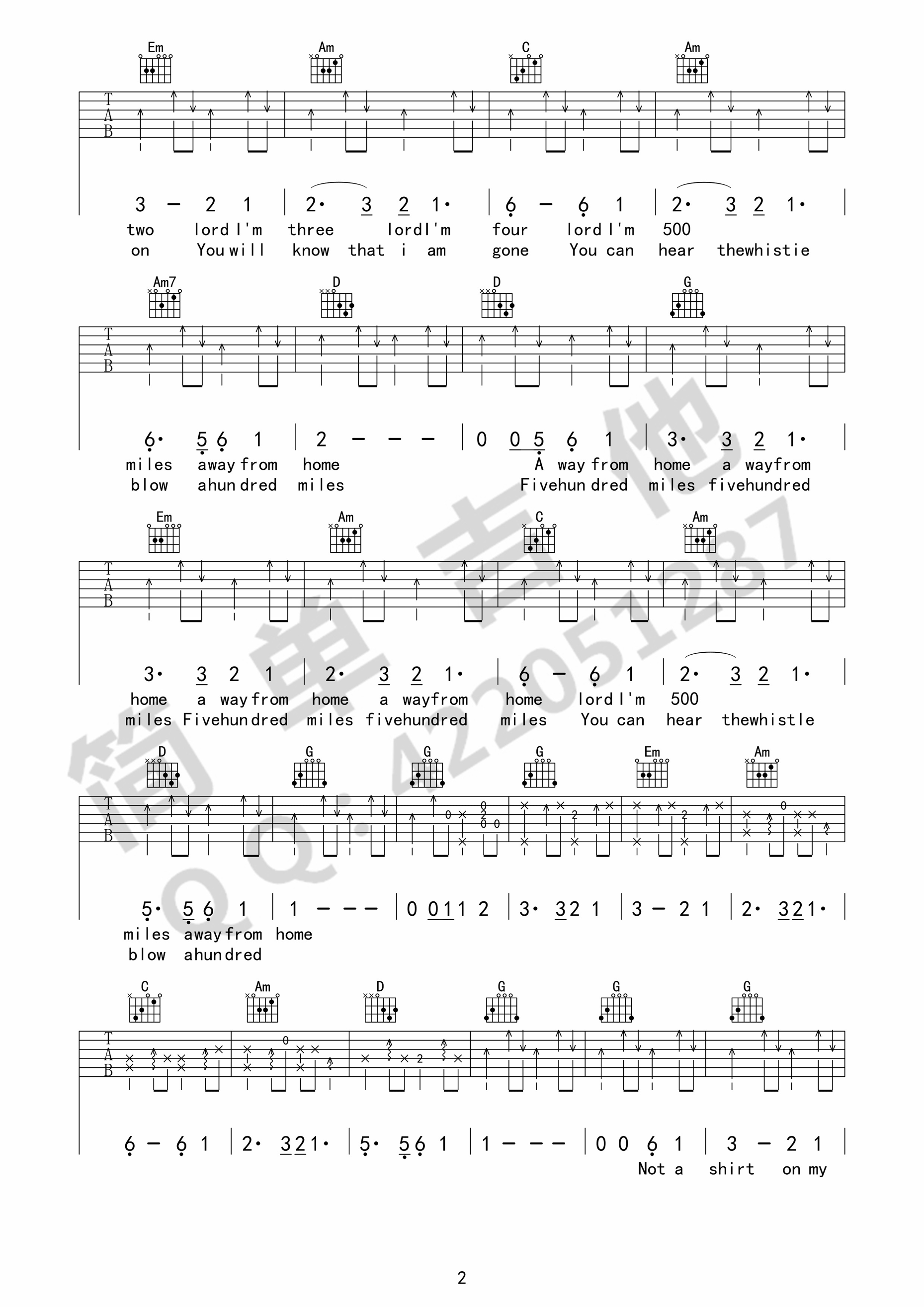 500miles吉他谱_2