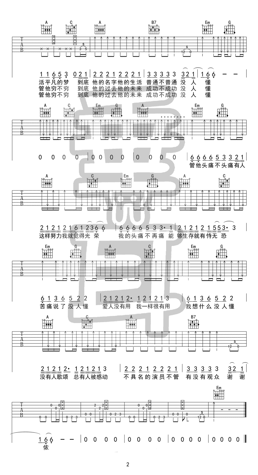 谢谢侬吉他谱_2
