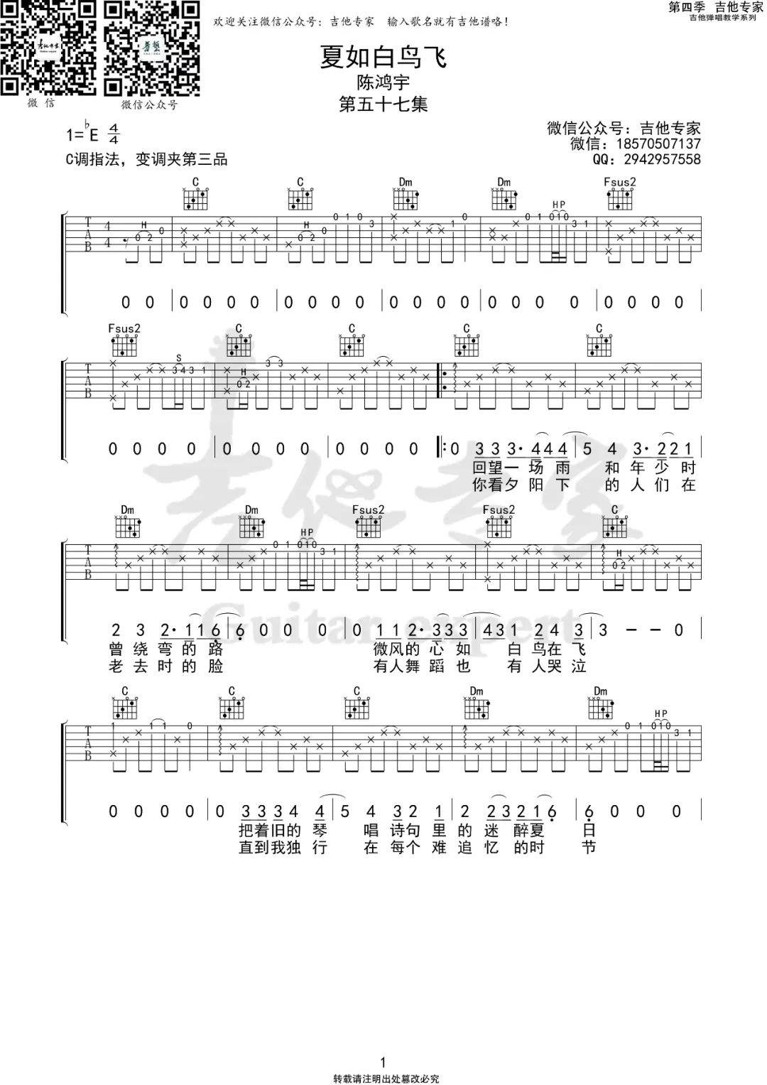 夏如白鸟飞吉他谱_1
