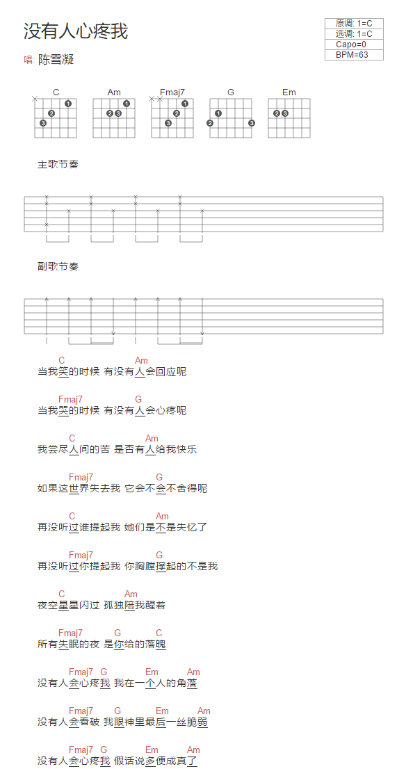 没有人心疼我吉他谱_1