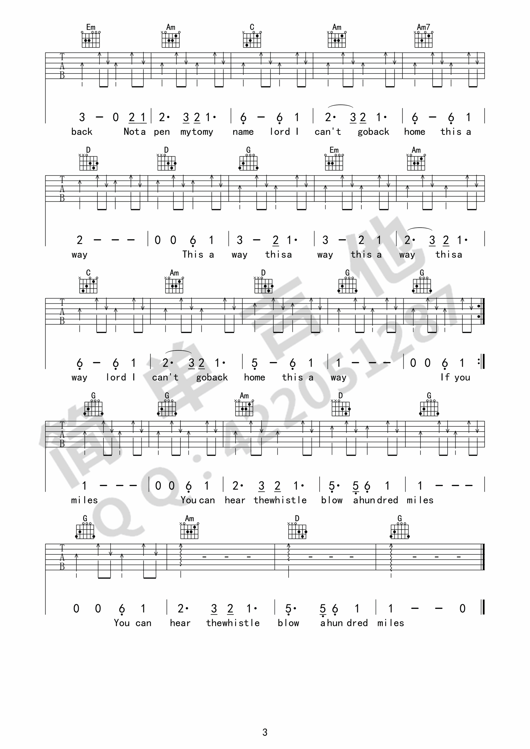 500miles吉他谱_3