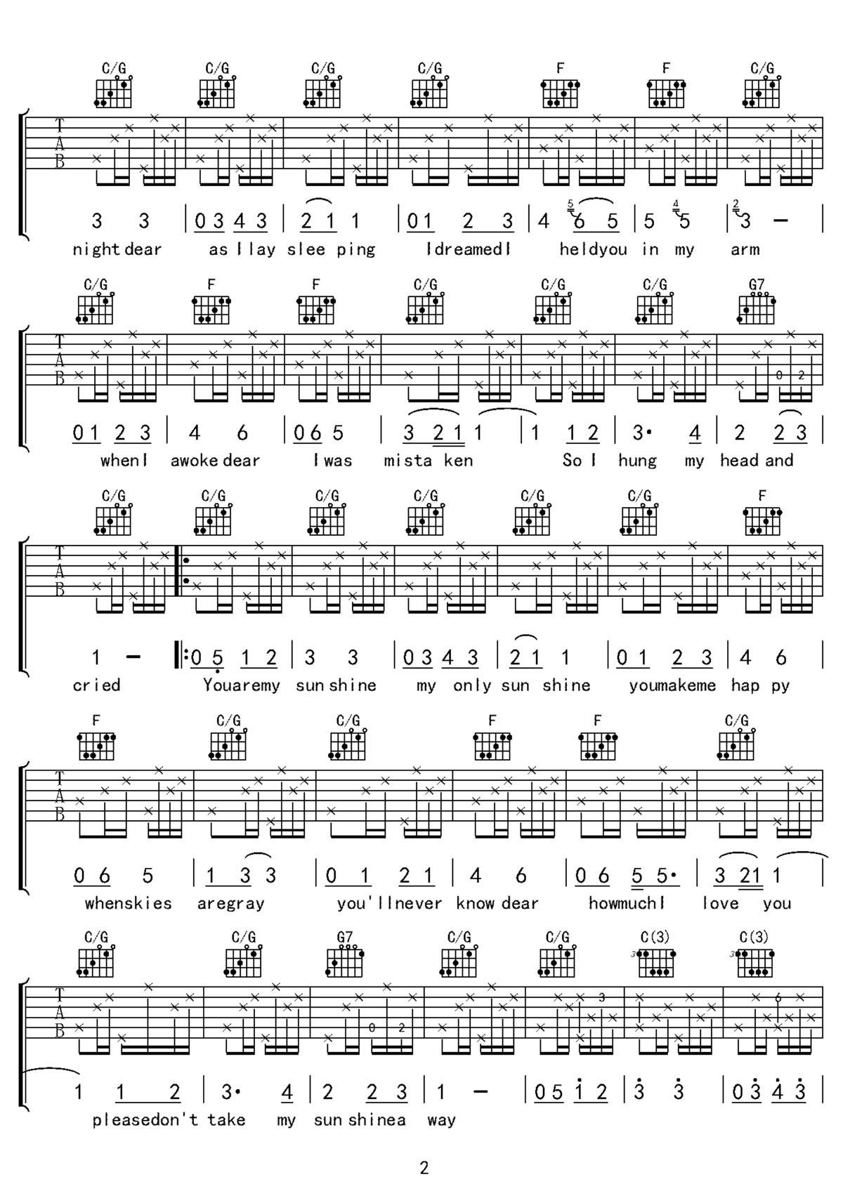 You Are My Sunshine吉他谱_2