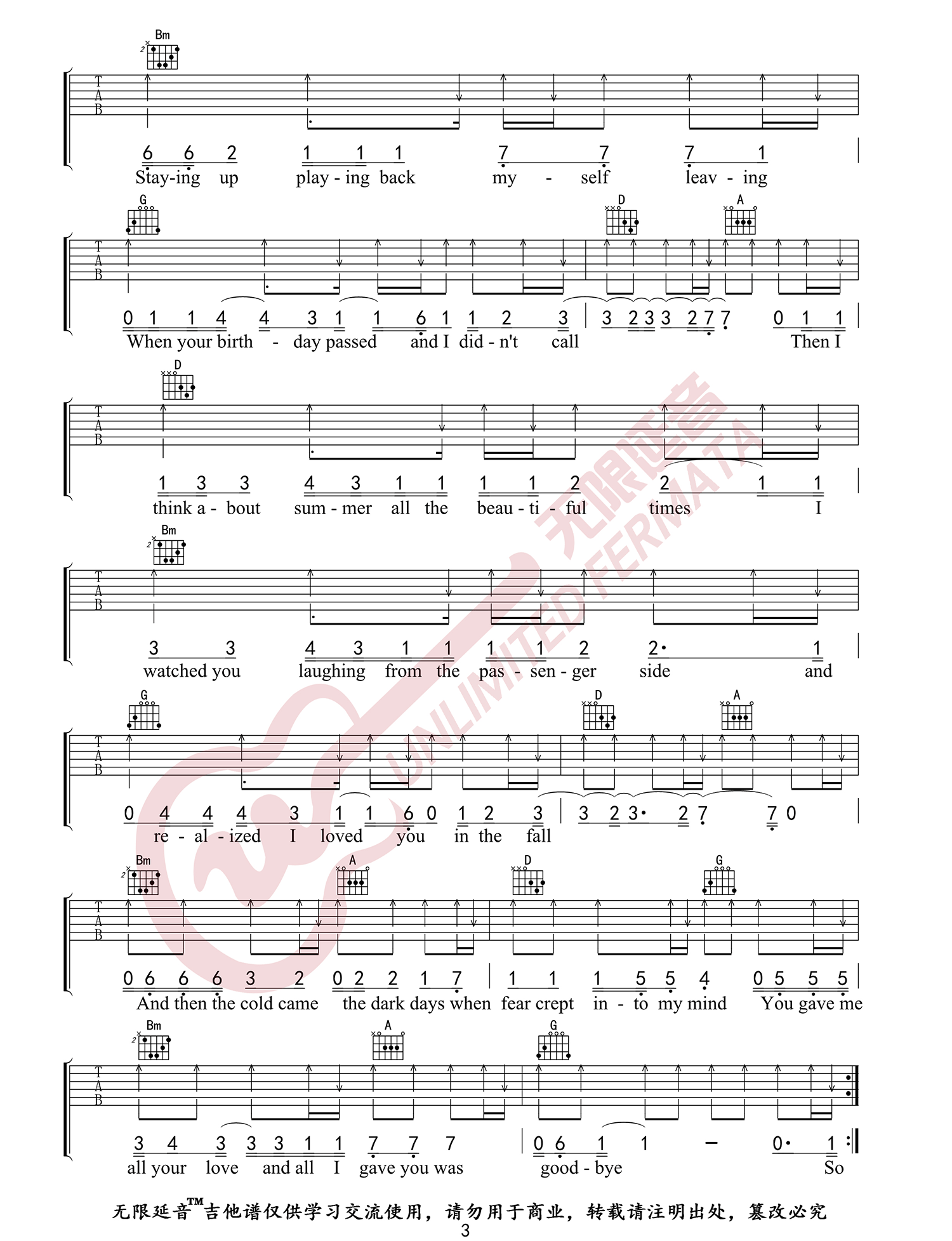 Back To December吉他谱_3