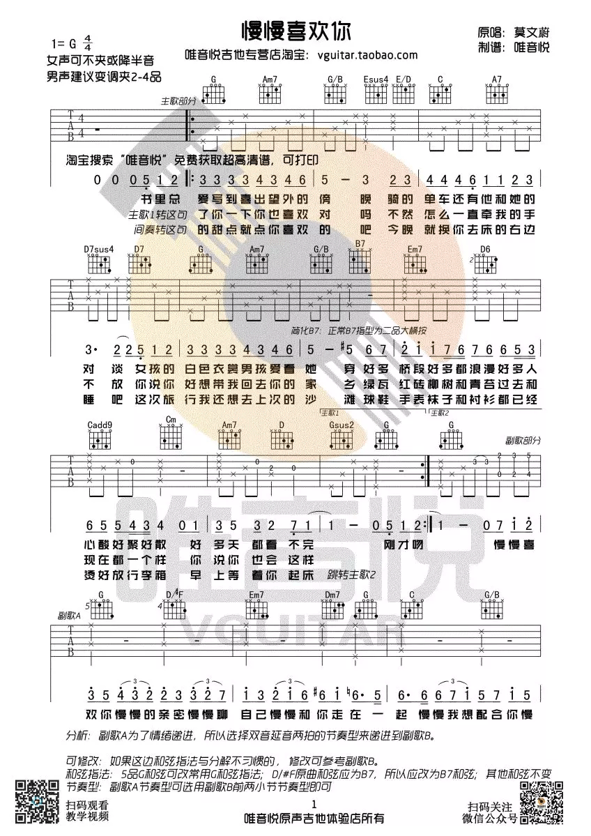 慢慢喜欢你吉他谱_1