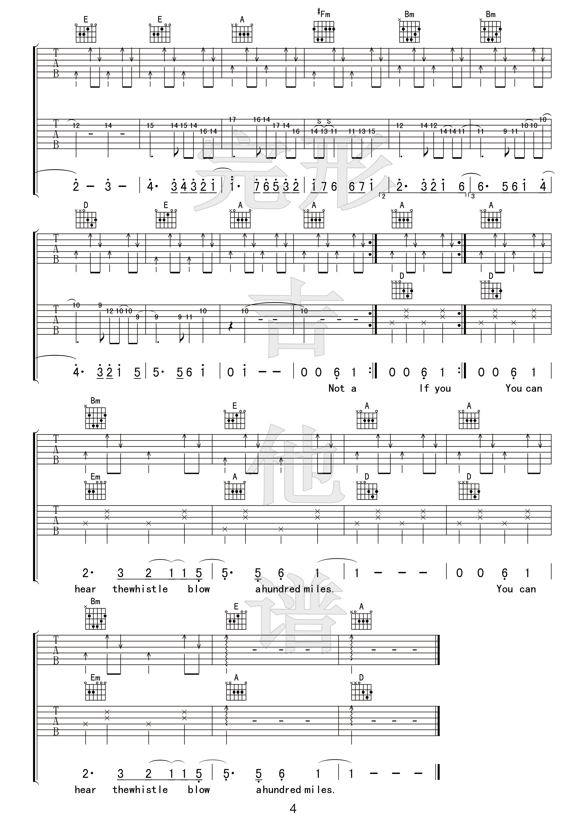 500miles吉他谱_4