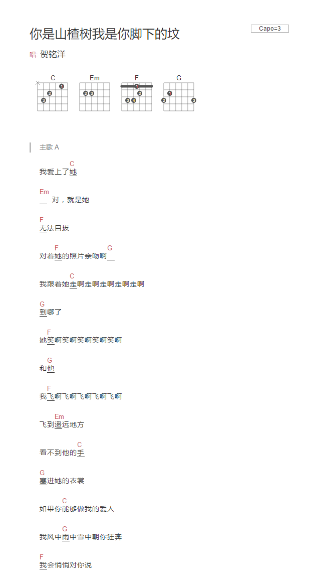 你是山楂树我是你脚下的坟吉他谱_1