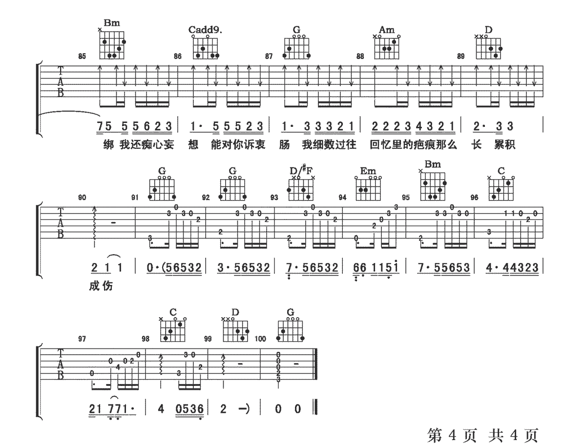 回忆那么伤吉他谱_4