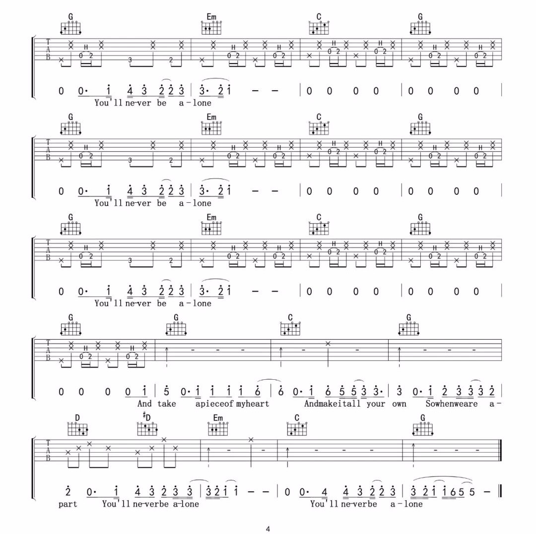 Never Be Alone吉他谱_4