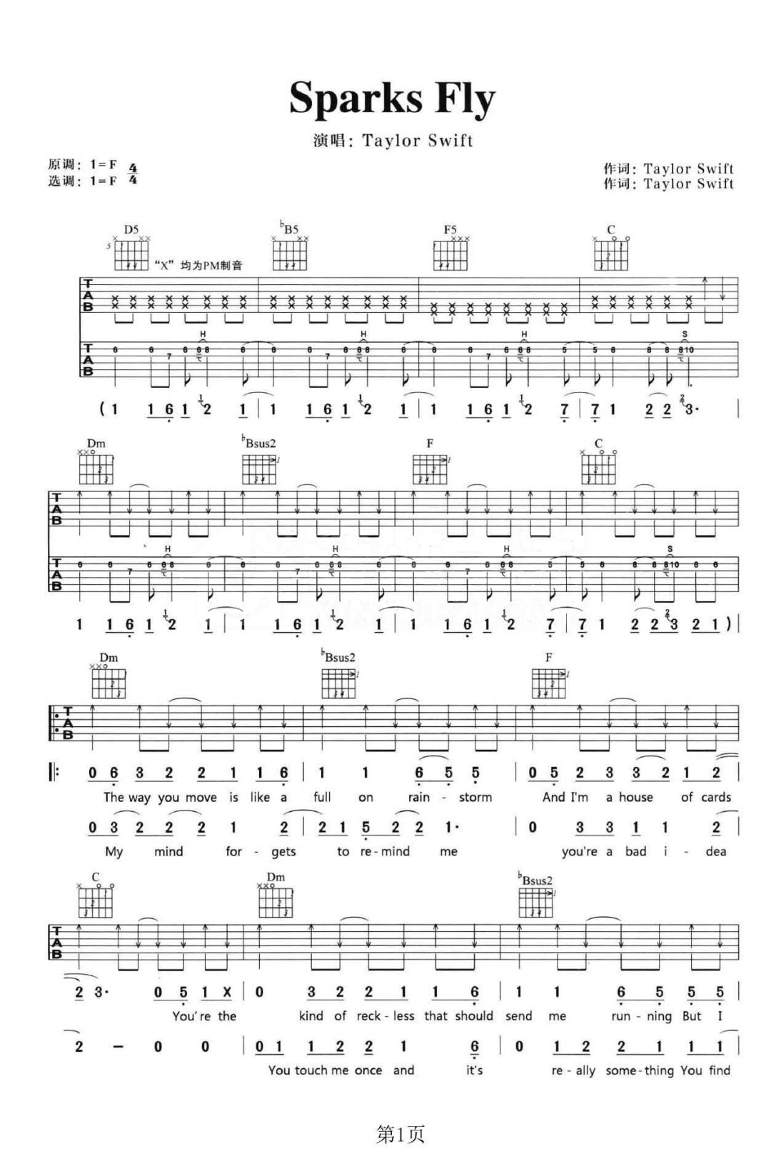 Sparks Fly吉他谱_1