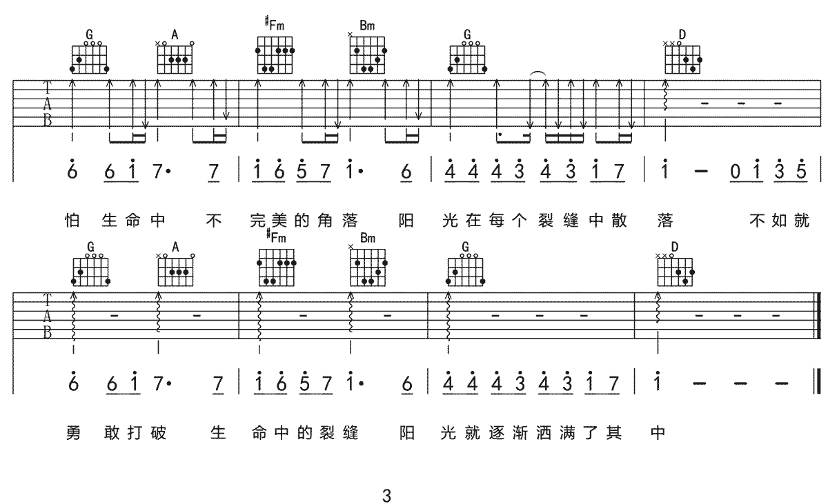 裂缝中的阳光吉他谱_3