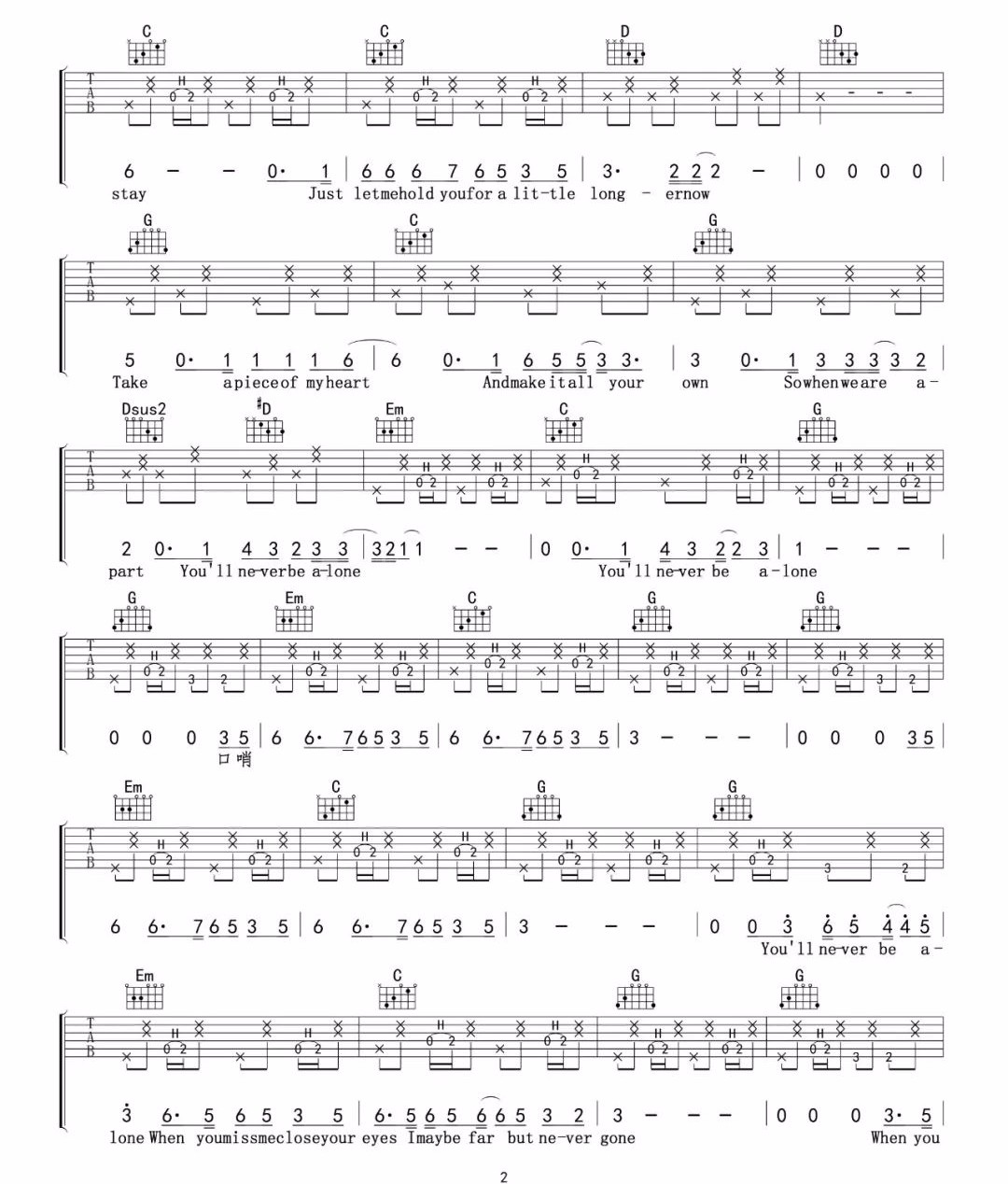 Never Be Alone吉他谱_2